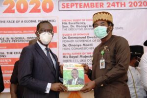 Delta Governor, Senator Dr. Ifeanyi Okowa (left) and the National Publicity Secretary, NMA, Dr. Aniekeme Uwah, during the Opening Ceremony of the Nigeria Association of Resident Doctors (NARD) 40th AGM/Scientific Conference, "Delta 2020" in Oghara ,Delta State. Thursday24/9/20; JIBUNOR SAMUEL.