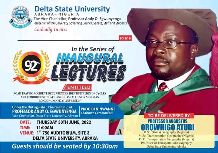 Professor Atubi To Deliver 92nd DELSU Inaugural Lecture Thursday