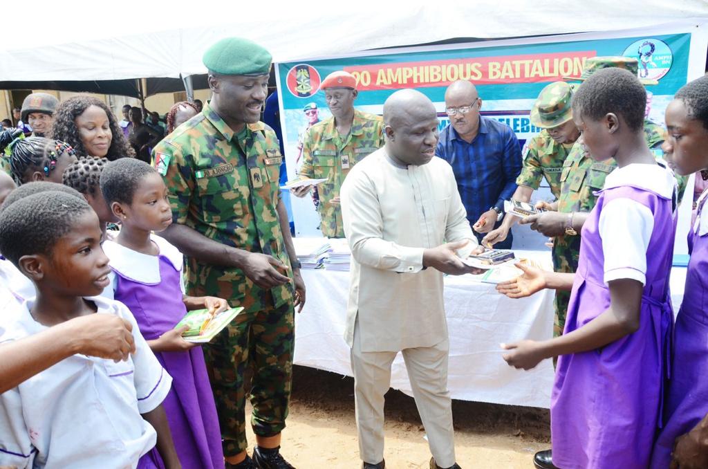 Nigerian Army Day Celebration: 90 Amphibious Battalion Distributes Educational Materials To Primary Schools in Delta