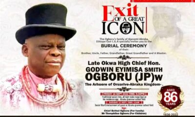 Late Okwa, High Chief Ogboru For Burial September 16