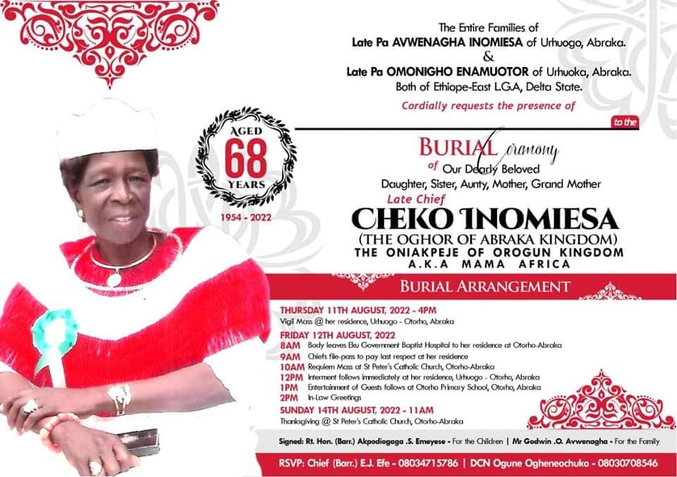 PDP Chieftain, Cheko Inomiesa For Burial Friday