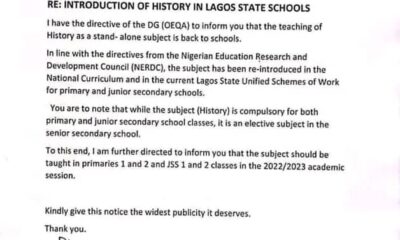 Lagos Reintroduces History Into School Curriculum