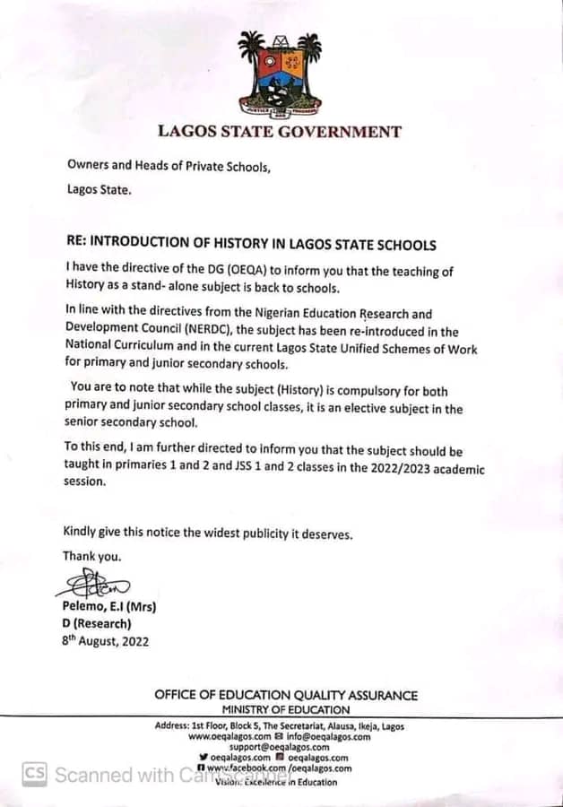 Lagos Reintroduces History Into School Curriculum