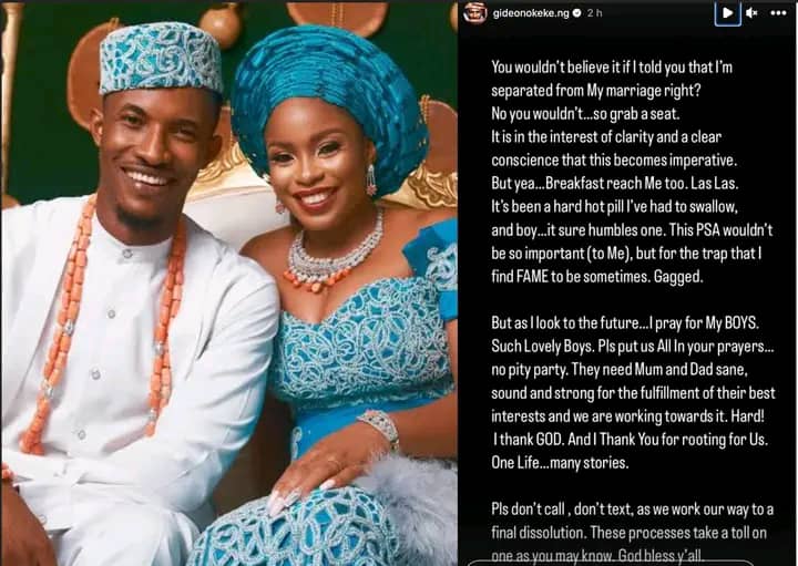 Nollywood Actor, Gideon Okeke Separates From Wife, Chidera