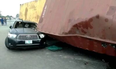 Driver Dies As Container Falls On Vehicles In Lagos