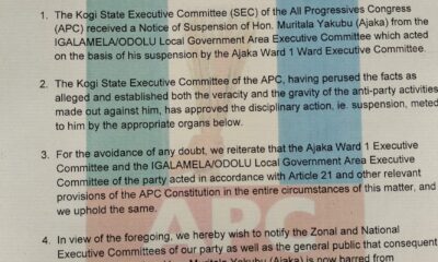 Alleged Anti-party Activities: Kogi APC Approves Suspension Of NWC Member, Murtala Yakubu