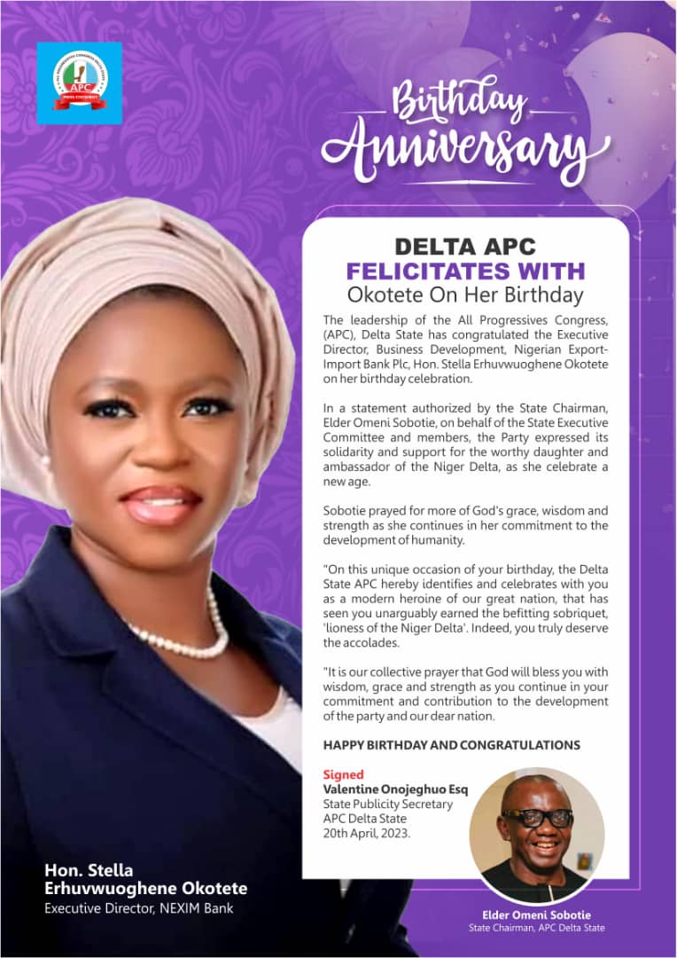 Birthday Anniversary: Delta APC Felicitates With Okotete On Her Birthday