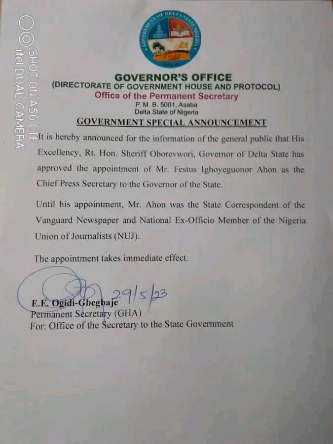 NUJ Delta Congratulates Festus Ahon On Appointment As CPS To Governor Oborevwori