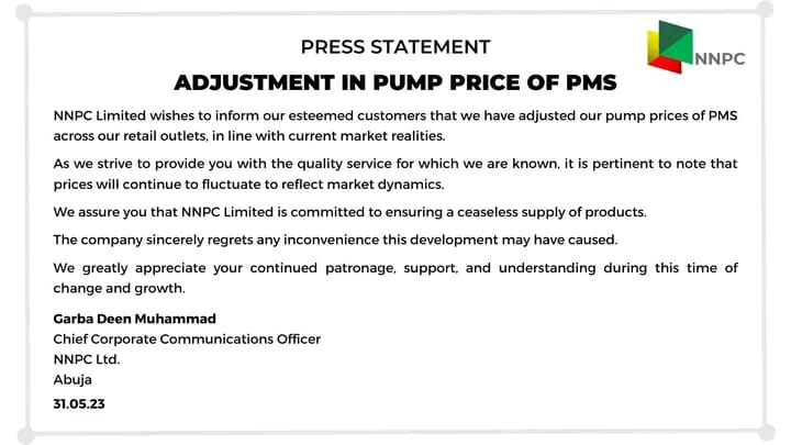 NNPC Confirms Petrol Price Hike Across Outlets
