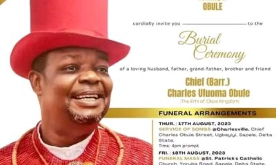 Chief Charles Obule For Burial August 18