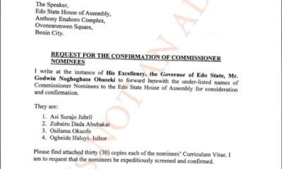 Obaseki Sends Names of Four New Commissioner-Nominees To Edo Assembly For Confirmation