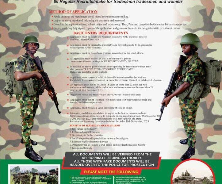 Nigerian Army Begins 86RRI Recruitment