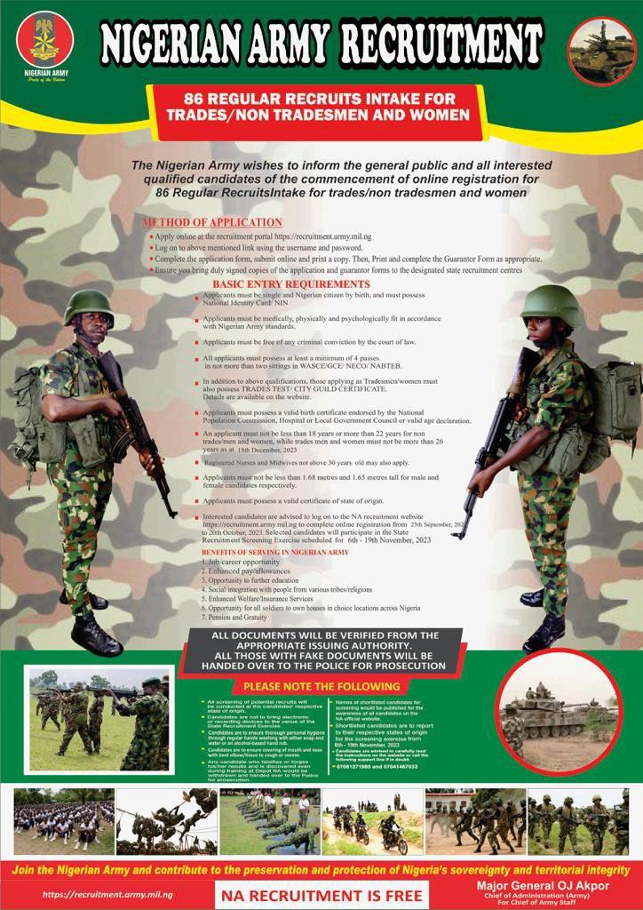 Nigerian Army Begins 86RRI Recruitment