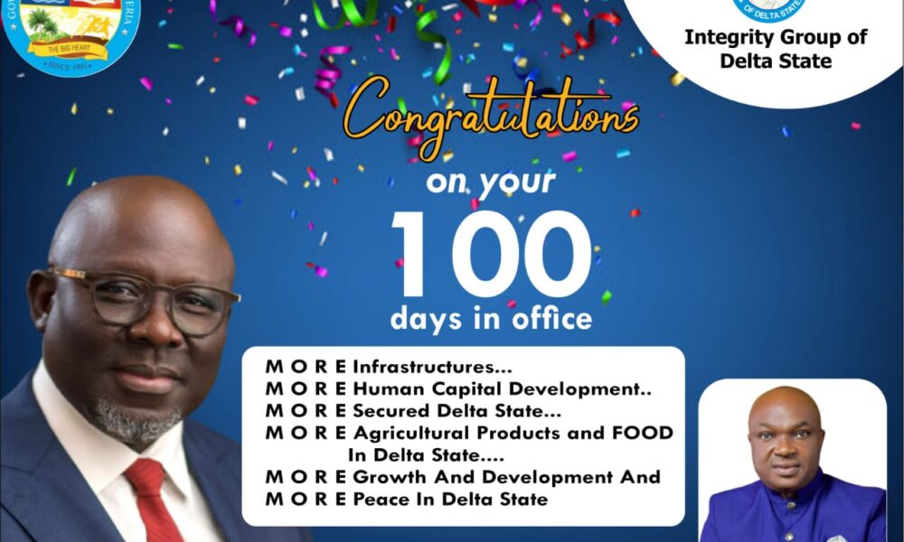 Oborevwori's Purposeful Leadership at 100 Days in Office Commendable, Says Integrity Group 