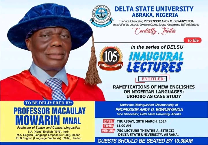 Mowarin To Deliver DELSU's 105th Inaugural Lecture March 28