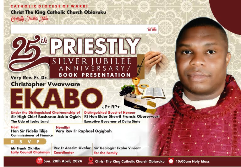 Ekabo Celebrates 25th Priestly Anniversary April 28