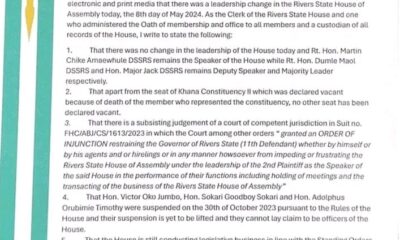 BREAKING: Clerk of Rivers State House Of Assembly Disowns Fubara's Faction