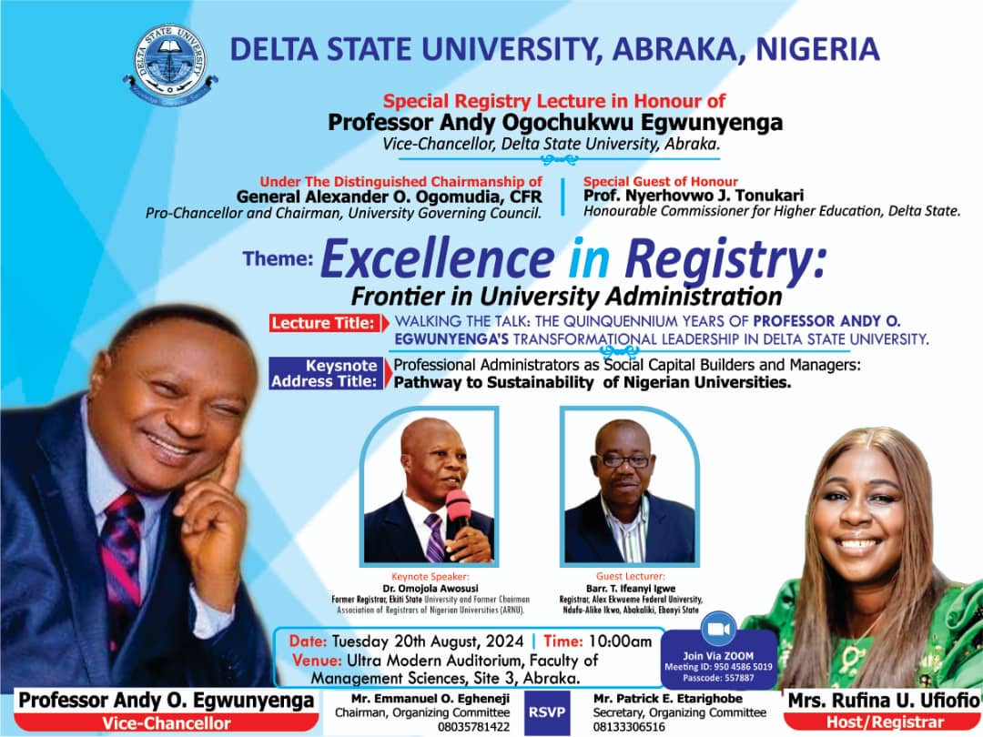 DELSU To Hold ‘Special Lecture’ In Honour Of VC August 20