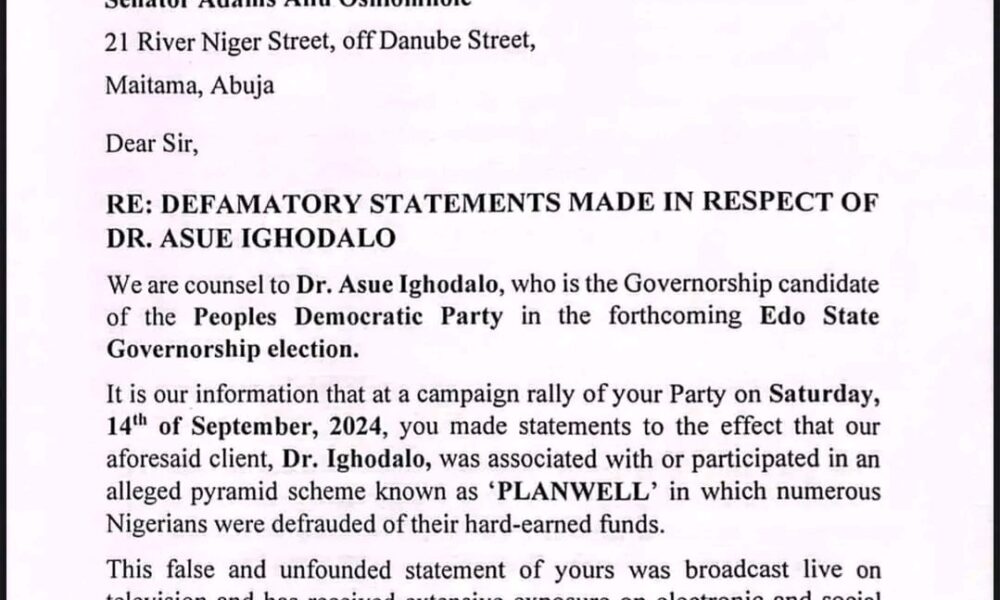 Ighodalo Slams N20Bn Suit On Oshiomhole Over Defamatory Comments On Planwell