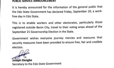 Edo 2024: Govt Declares Friday Work-Free Day