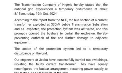 Temporary Grid Disturbance: Supply Fully Restored, Says TCN