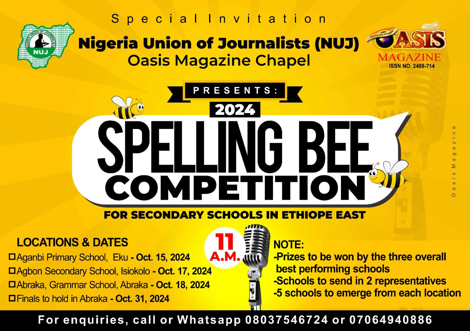 NUJ-Oasis Chapel To Commence Spelling Bee Competition In Ethiope East Tuesday