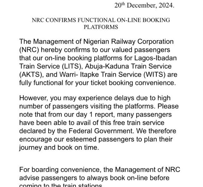 NRC Confirms Functional On-Line Booking Platforms