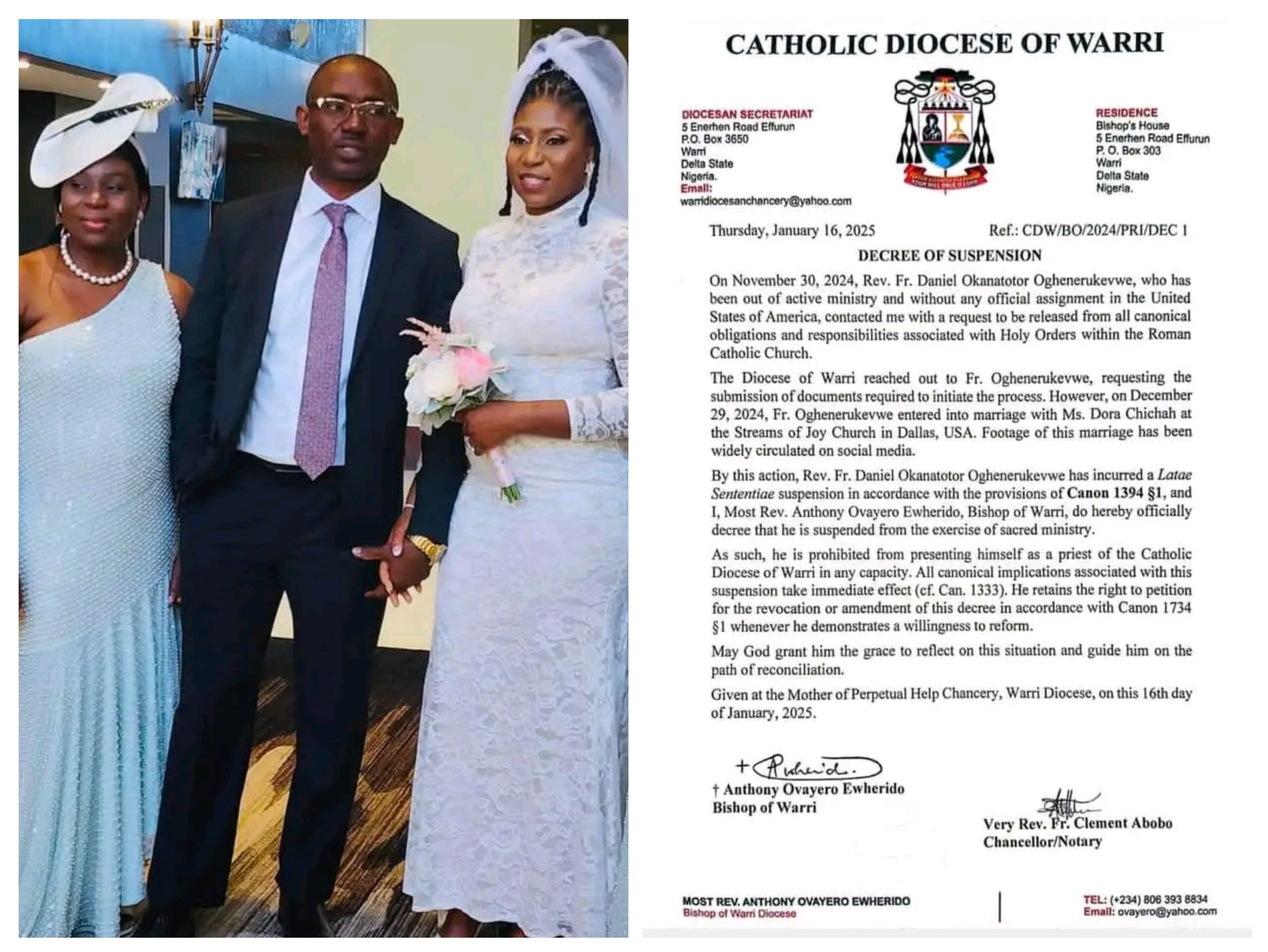 Delta: Catholic Church Suspends Priest Who Secretly Got Married In United States