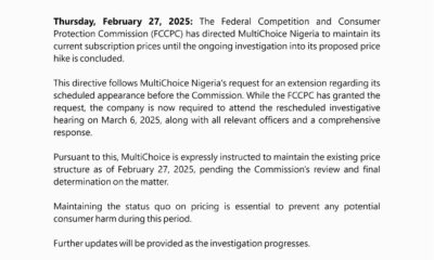 FCCPC Directs MultiChoice To Maintain Current Prices Pending Investigation