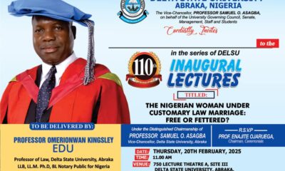 DELSU: Professor Edu To Deliver 110th Inaugural Lecture Today