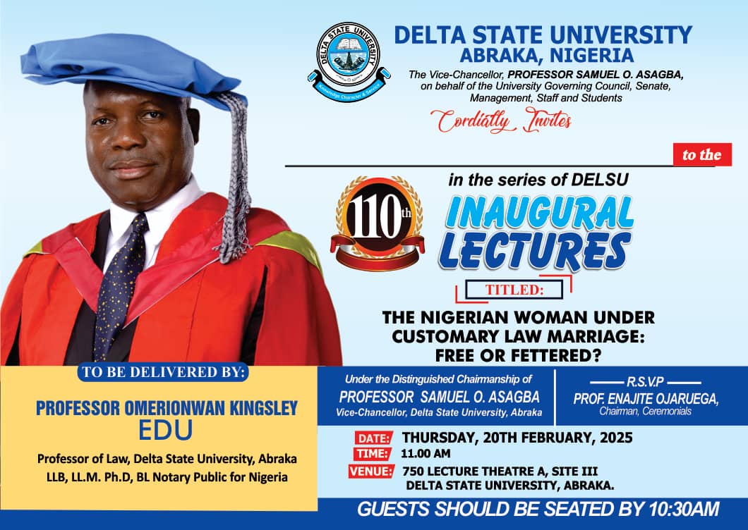 DELSU: Professor Edu To Deliver 110th Inaugural Lecture Today