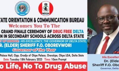 Drug Free Delta: Oborevwori, Guwor, Orodje Of Okpe, Emu, Amori, Prof Oyovbaire To Grace Grand Finale Tuesday 18