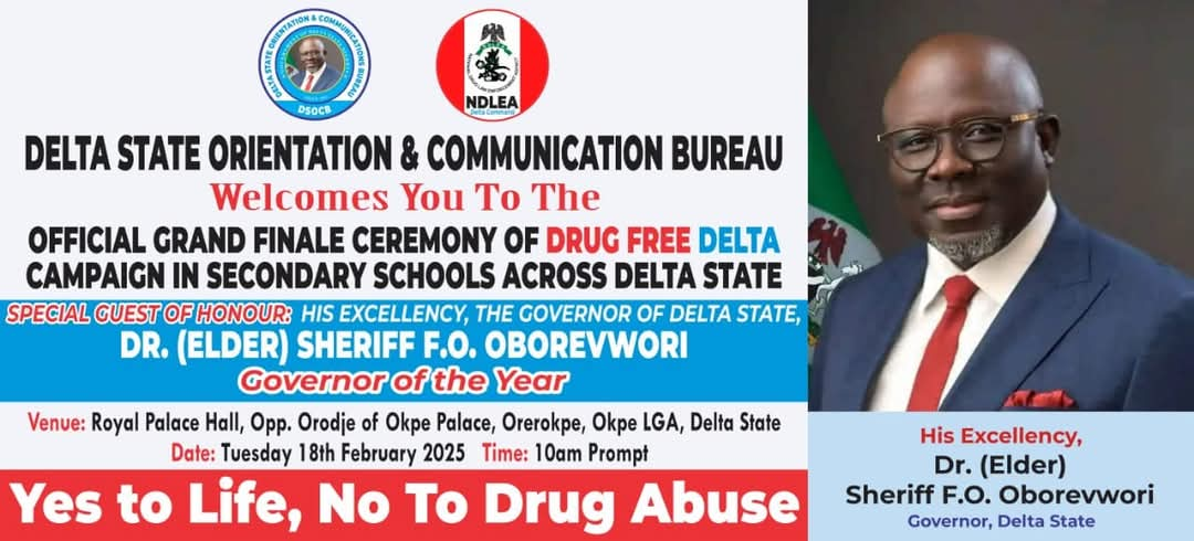 Drug Free Delta: Oborevwori, Guwor, Orodje Of Okpe, Emu, Amori, Prof Oyovbaire To Grace Grand Finale Tuesday 18