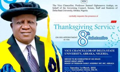 DELSU VC, Professor Asagba, To Hold Thanksgiving Service Saturday