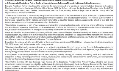 Dangote Petroleum Refinery To Begin Distribution Of PMS, Diesel Nationwide