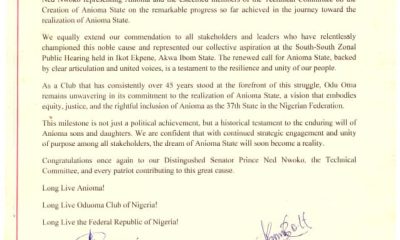 Anioma State: Odu Oma Club Lauds Senator Ned Nwoko, Technical Committee