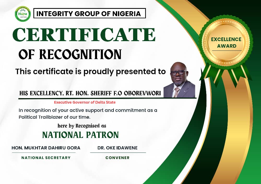 Integrity Group Of Nigeria Honours Governors, National Leaders As Patrons, Reaffirms Support For Tinubu’s Renewed Hope Agenda