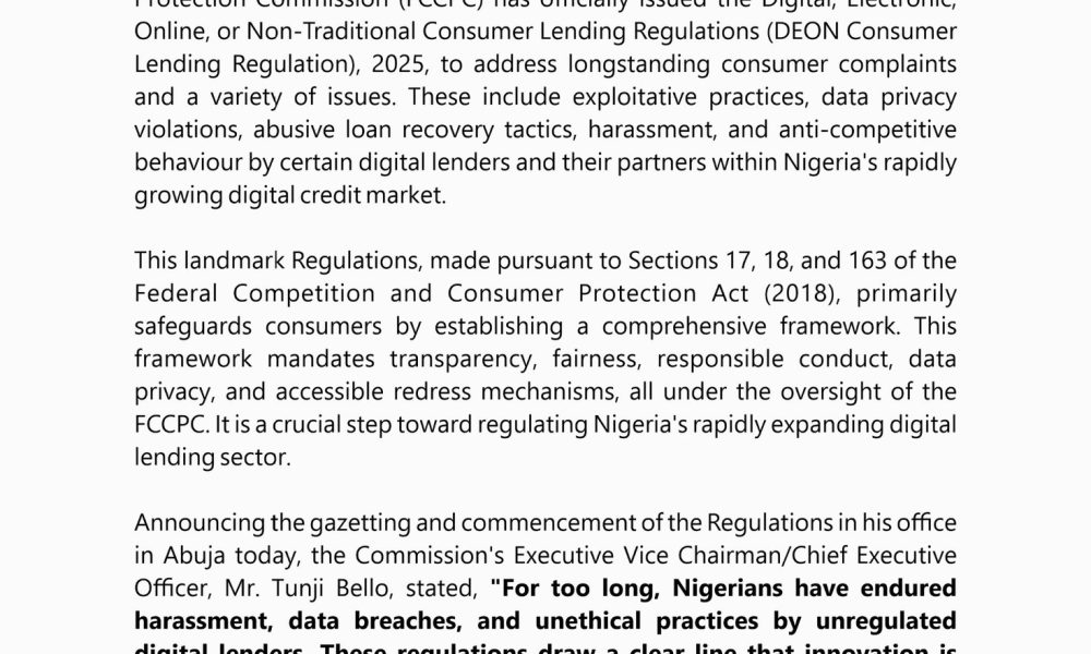 Digital Lending: FCCPC Tackles Abuses, Issues Landmark Regulations
