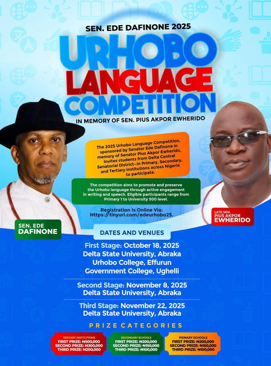 Senator Dafinone To Sponsor 2025 Urhobo Language Competition In Honour Of Late Senator Pius Ewherido