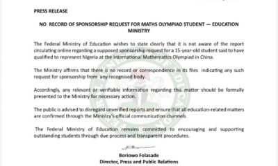 No Record Of Sponsorship Request For Maths Olympiad Student- Education Ministry