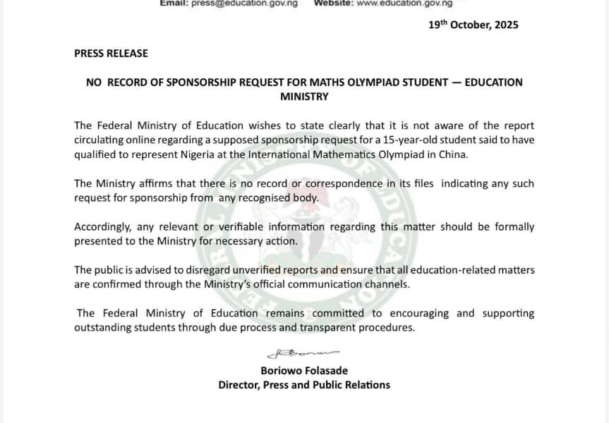 No Record Of Sponsorship Request For Maths Olympiad Student- Education Ministry