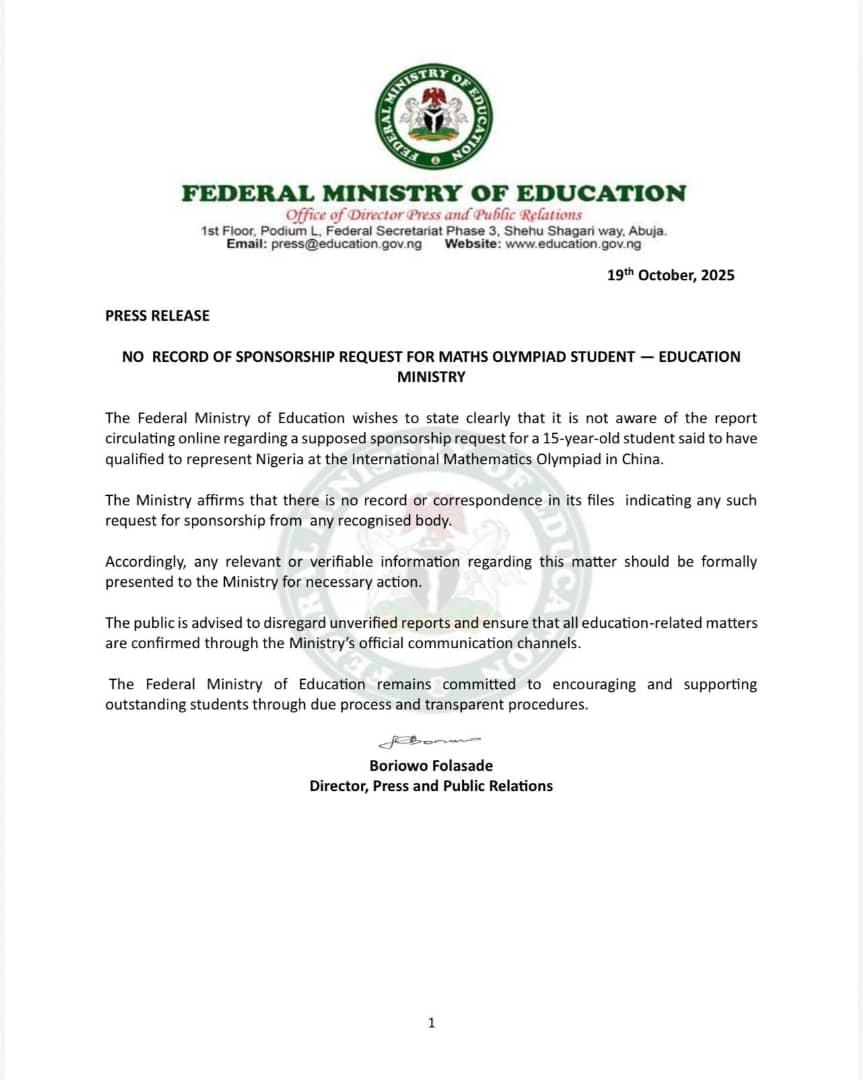 No Record Of Sponsorship Request For Maths Olympiad Student- Education Ministry