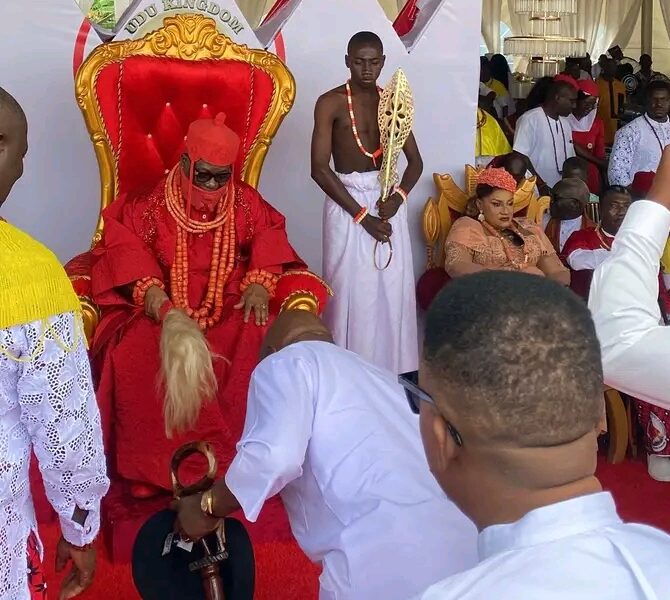 DTHA Deputy Speaker, Akpowowo, Felicitates Ovie Of Udu Kingdom On Presentation Of Staff Of Office