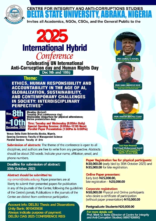 DELSU Hosts 2025 International Hybrid Conference On Anti-Corruption, Dec 9