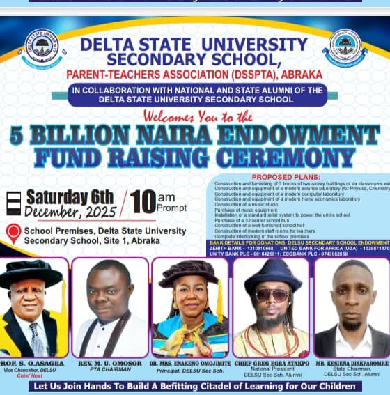 DELSU Secondary School To Hold Endowment Fundraising Ceremony Saturday