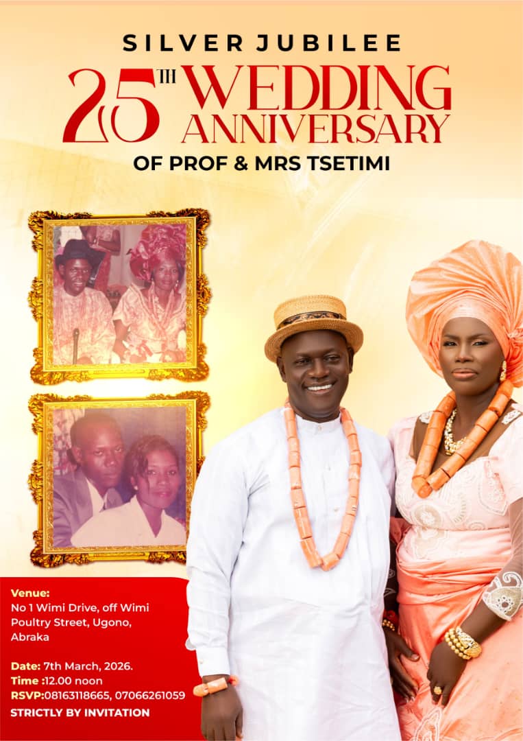 A Quarter-Century Of Love And Impact: Professor And Mrs. Jonathan Tsetimi Set To Celebrate Silver Jubilee In Abraka