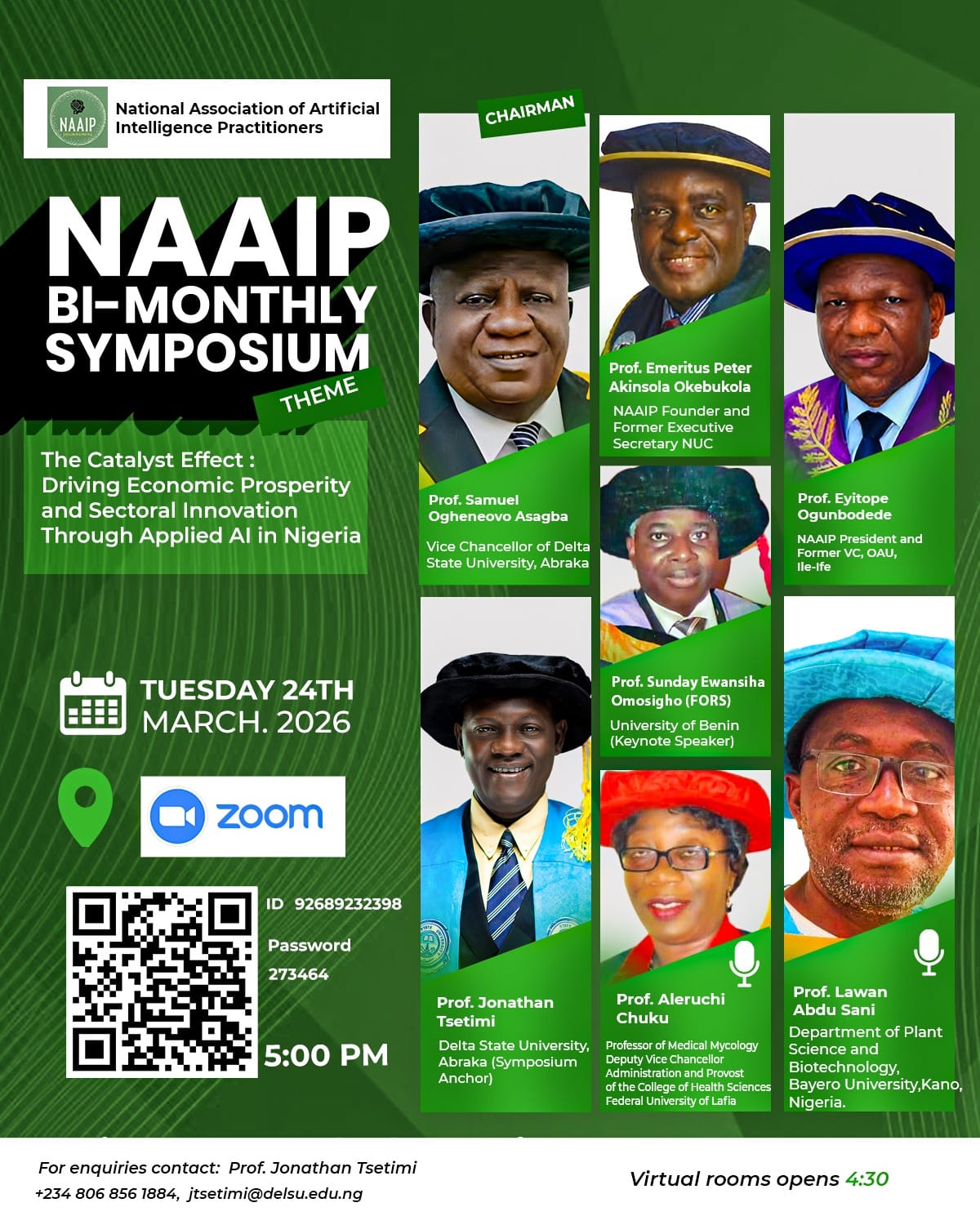 DELSU VC, Prof. Samuel Asagba, To Chair 3rd NAAIP Bi-Monthly Symposium On AI, Economic Prosperity