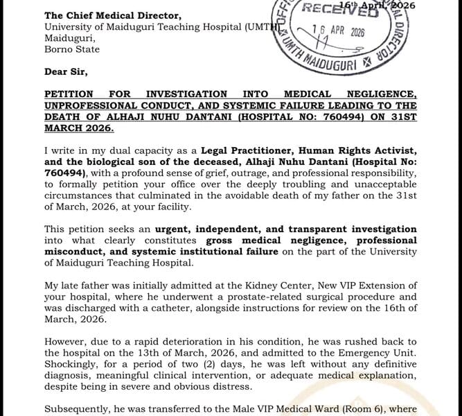 Lawyer Petitions UMTH Over Alleged Negligence, Demands Probe into Father’s Death