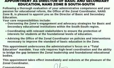 NANS Zone B South-South Appoints Director Of Basic And Secondary Education