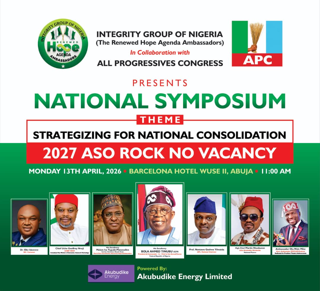 Integrity Group Backs Tinubu’s 2027 Bid, Declares “No Vacancy At Aso Rock”